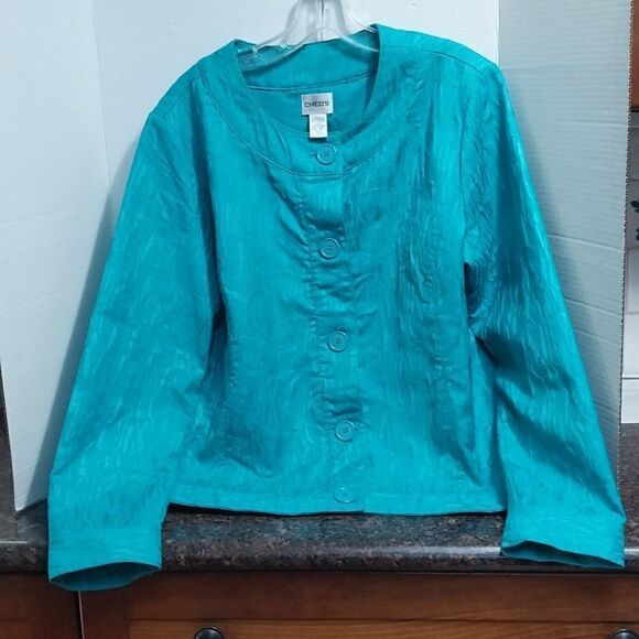 CHICOS Tourquoise Jacket...SIZE 2...EUC - Picture 1 of 4